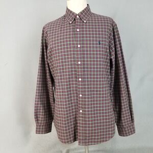 Ralph Lauren Button Down Shirt Mens L Purple Plaid Heavy Cotton Long Sleeve Pony